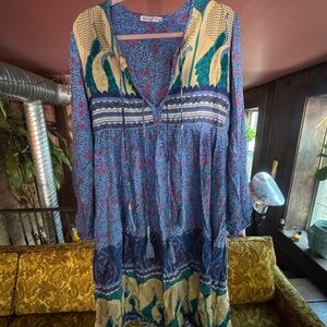 Bohemian Blue and Yellow Dress With Peacocks!